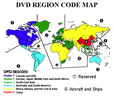 DVD Region Code Map