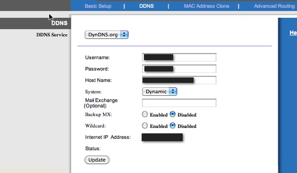 Linksys Cisco router  DDNS console