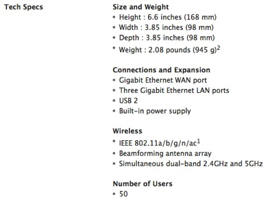 Airport Extreme (2013) Specs