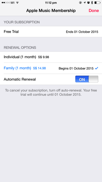 Apple Music - turn off subscription auto renewal