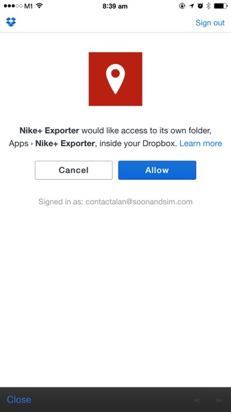 Nike+ Data Downloader - Dropbox Authorisation