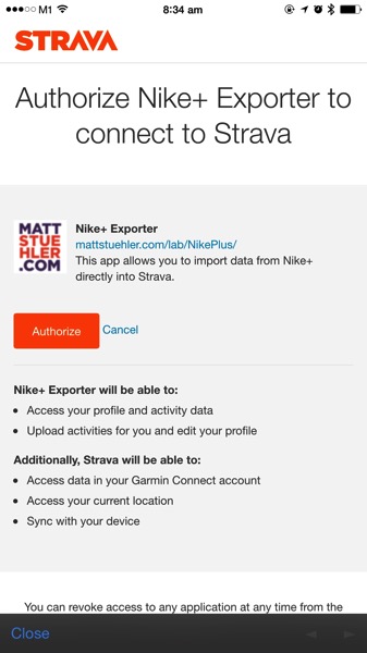 Nike+ Data Downloader - Strava Authorisation