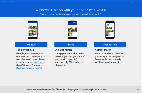 Windows 10 New Features - Phone Companion App