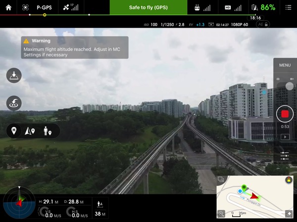 Phantom 3 Advanced - dashboard view with realtime video