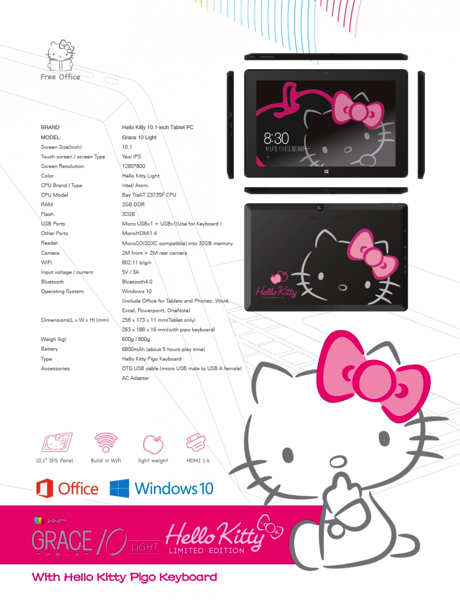 Grace 10 Light Hello Kitty Tablet PC - Specifications 