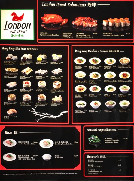 London Fat Duck SG - full food menu in color