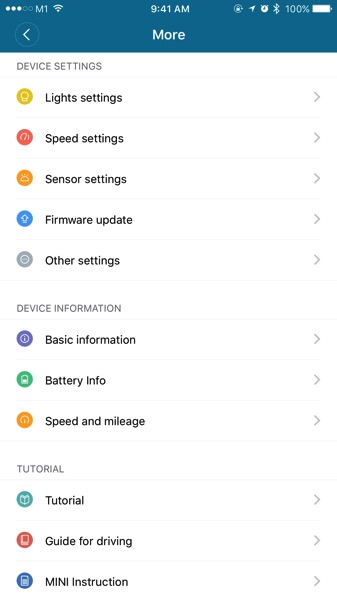 Xiaomi Ninebot (小米九号平衡车) - Ninebot App - other settings