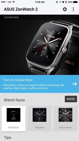 ASUS ZenWatch 2 WI501Q - setup watch - Android Wear app