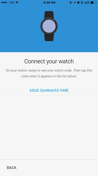 ASUS ZenWatch 2 WI501Q - setup watch - detect watch for pairing