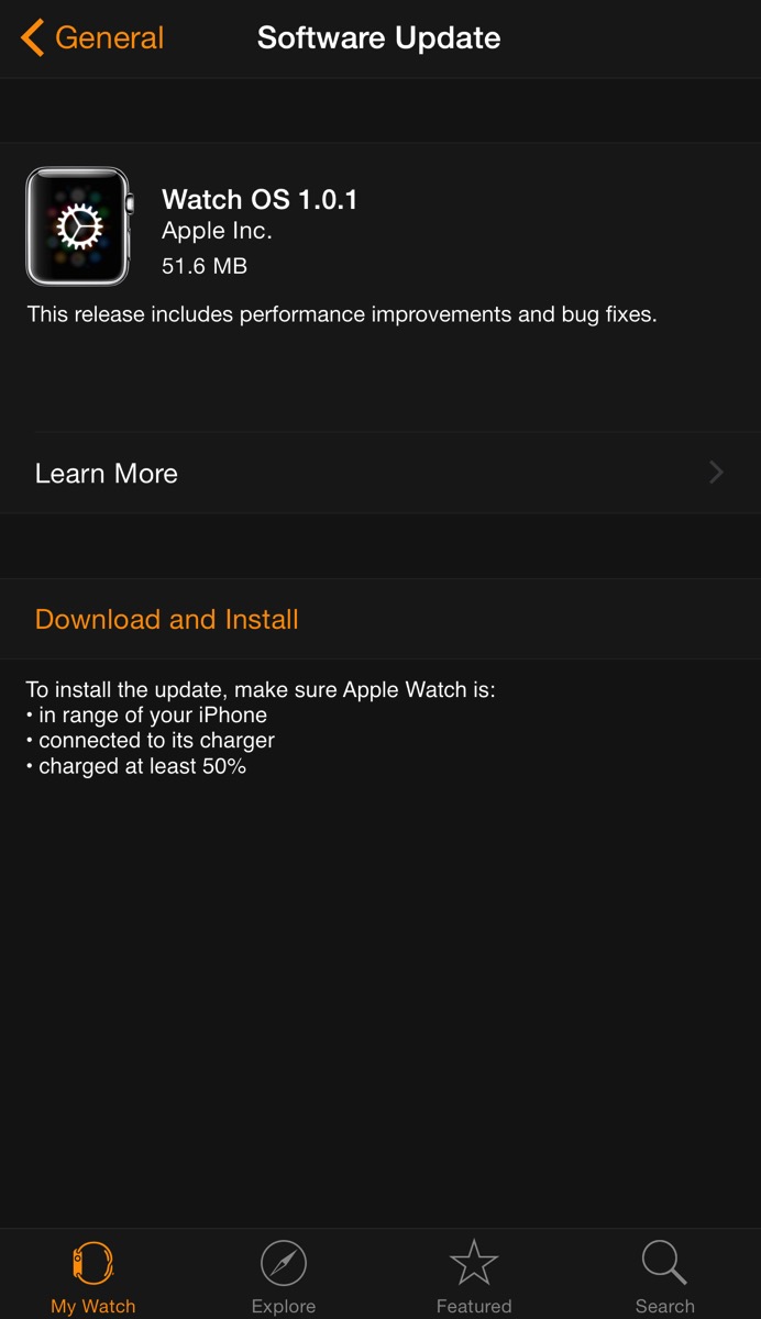 Apple Watch Update - Start Updating