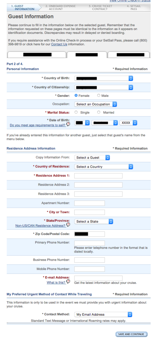 1. Quantum of the Seas - Online Check In - Step 2 Guest Info