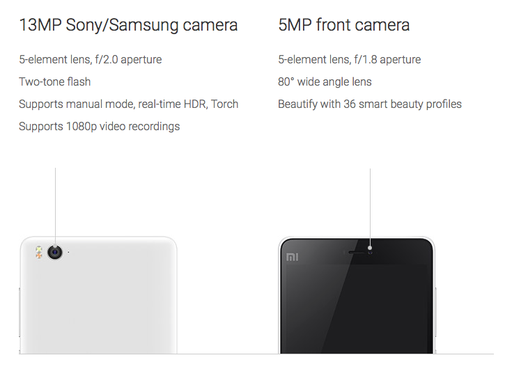 Mi4i camera specifications