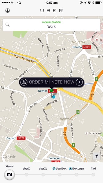 Buy Mi Note using Uber - Uber delivery car found