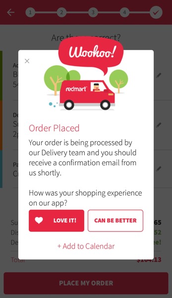 Redmart - Order completion