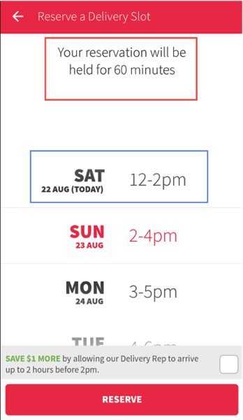 Redmart - Reserve Delivery Timeslot