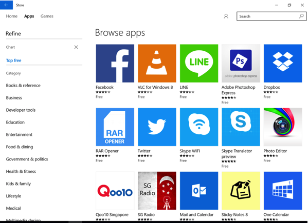 WIndows 10 New Features - Apps Store