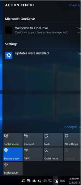 Windows 10 New Features - Action Centre