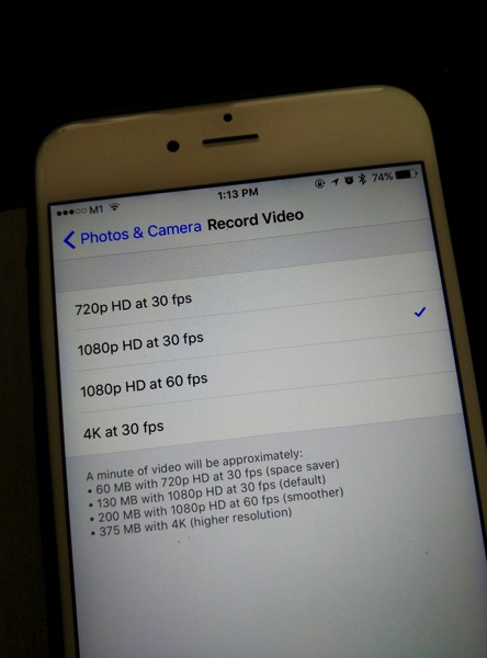 iPhone 6S - 4K video recording