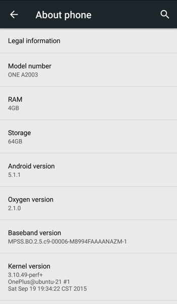 OnePlus Two - phone info