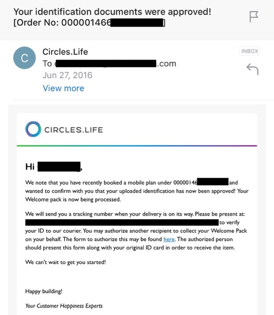 Circles Life - New Telco in Singapore - new sign up process - confirmation